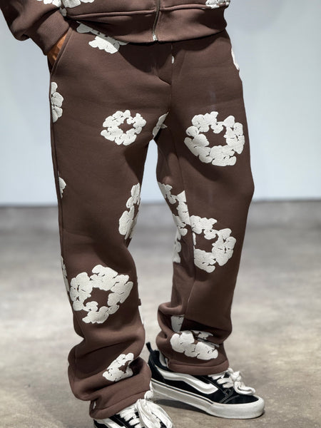 Ensemble Veste et Pantalon Jogging à Fleurs Choco et Blanc