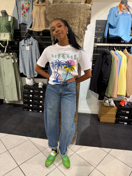T-shirt Été Blanc Palmiers