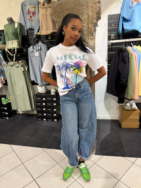 T-shirt Été Blanc Palmiers