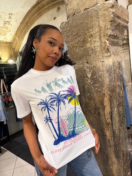 T-shirt Été Blanc Palmiers