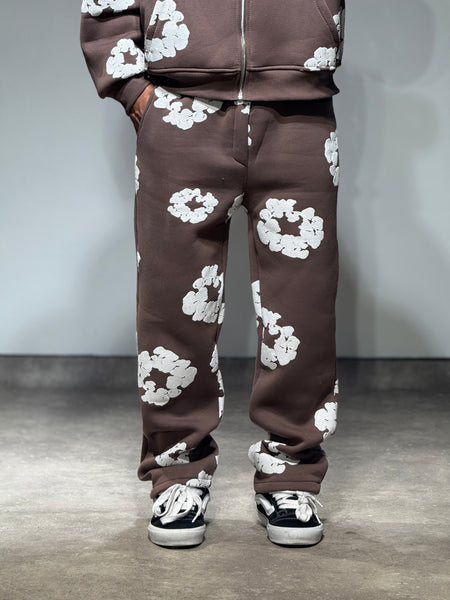 Ensemble Veste et Pantalon Jogging à Fleurs Choco et Blanc