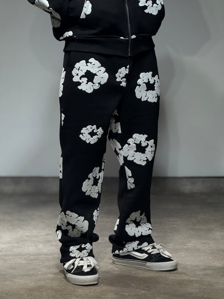 Ensemble Veste et Pantalon Jogging à Fleurs Noir et Blanc