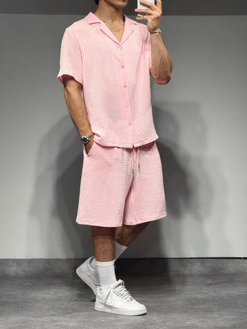 Ensemble chemise et short rose