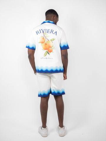 Ensemble chemise et short tie and dye blanc et bleu