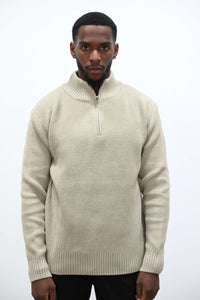 Pull Col Demi Zip Beige
