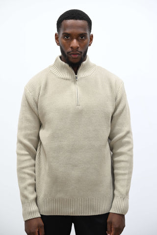 Pull Col Demi Zip Beige