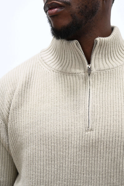 Pull Col Demi Zip Beige
