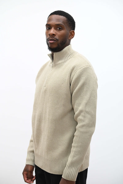 Pull Col Demi Zip Beige