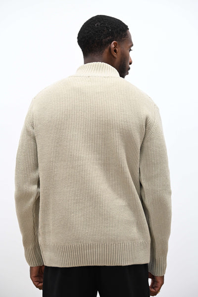Pull Col Demi Zip Beige