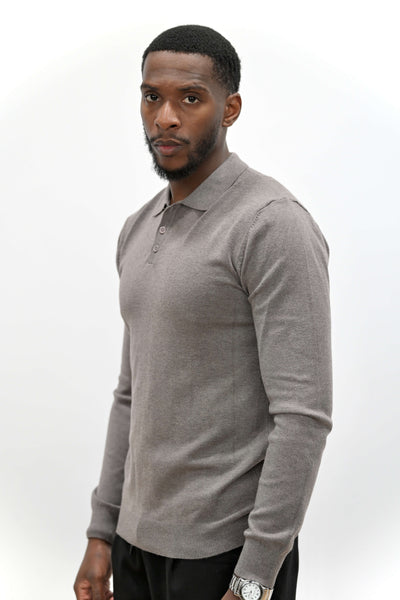 Pull Col Polo Beige Foncé