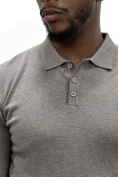 Pull Col Polo Beige Foncé