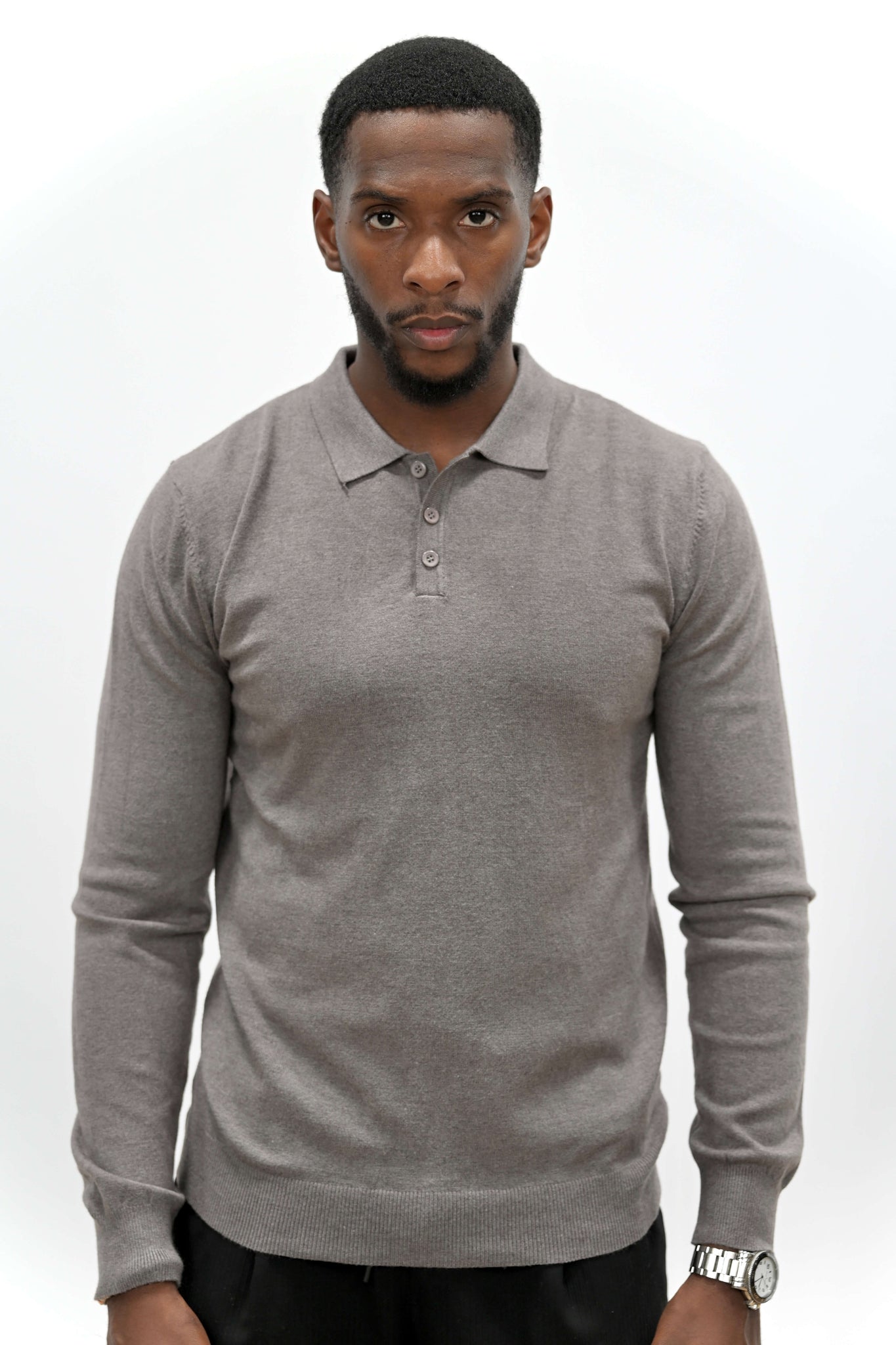 Pull Col Polo Beige Foncé