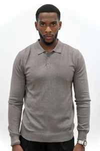 Pull Col Polo Beige Foncé