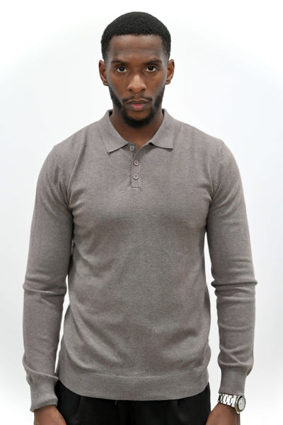 Pull Col Polo Beige Foncé