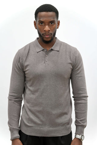 Pull Col Polo Beige Foncé