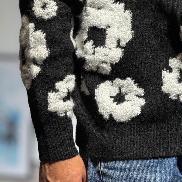 Pull Motif Floral Noir