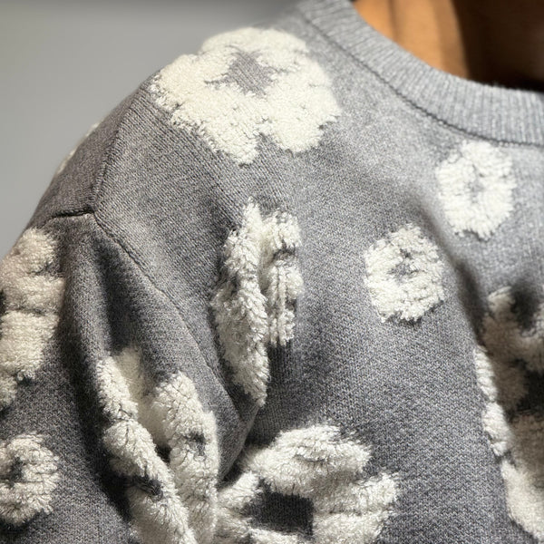 Pull Fleurs Gris
