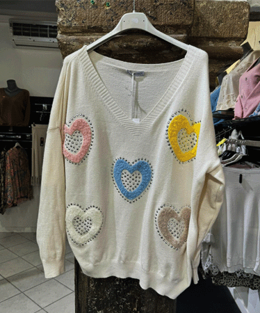 Pull Femme Coeur Beige