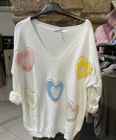 Pull Femme Coeur Blanc