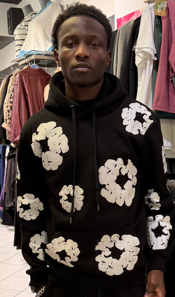 Sweat Capuche Fleur Noir