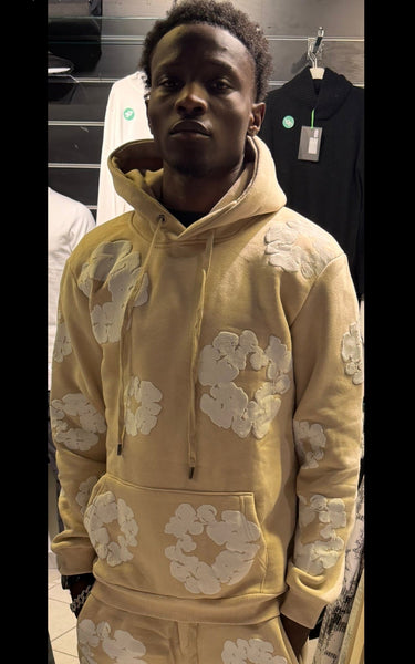 Sweat Capuche Fleur Beige