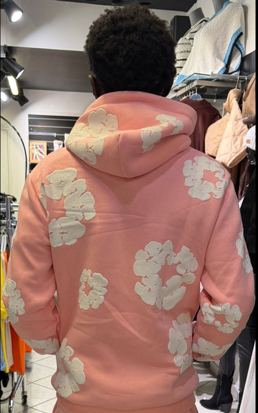 Sweat capuche fleur rose