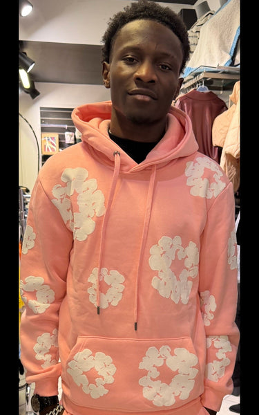 Sweat capuche fleur rose