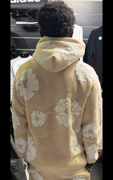 Sweat Capuche Fleur Beige