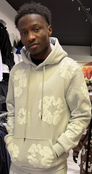 Sweat Capuche Fleurs Gris
