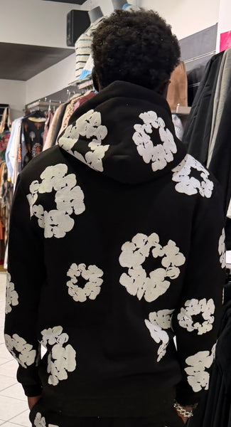 Sweat Capuche Fleur Noir