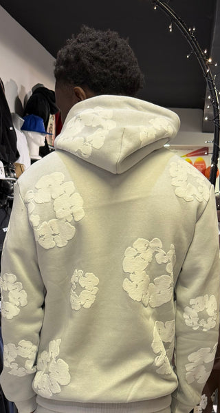 Sweat Capuche Fleurs Gris