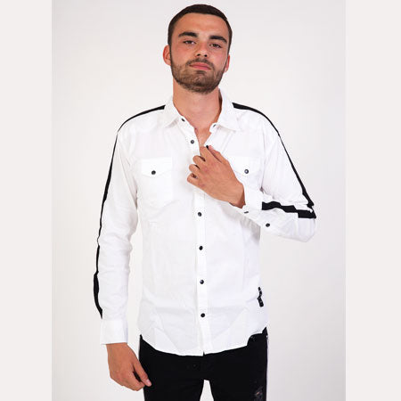 Chemise Manches Longues Bandes Manches SH01 Blanche